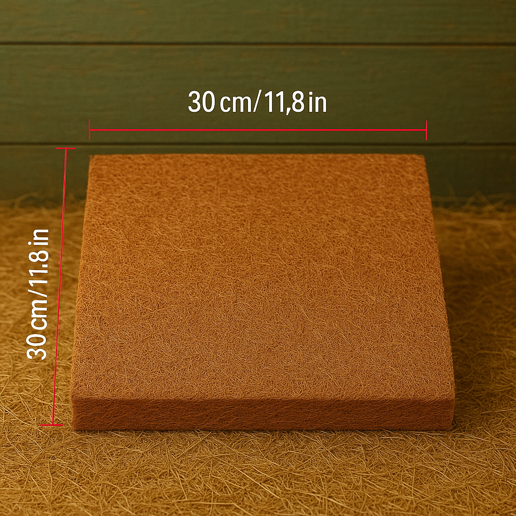 Alfombrilla para nido de gallinas en fibra de coco natural – Base ecológica, reutilizable y cómoda para ponederos | 30x30 cm