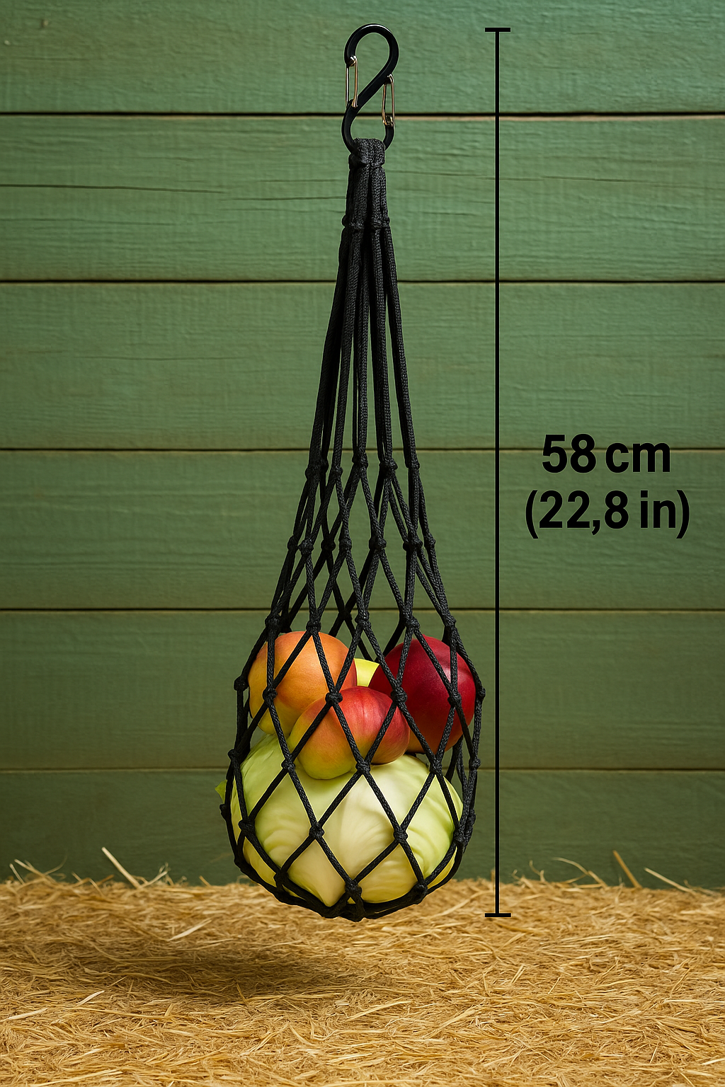 Bolsa colgante para verduras y frutas – Alimentador natural para gallinas (58 cm)