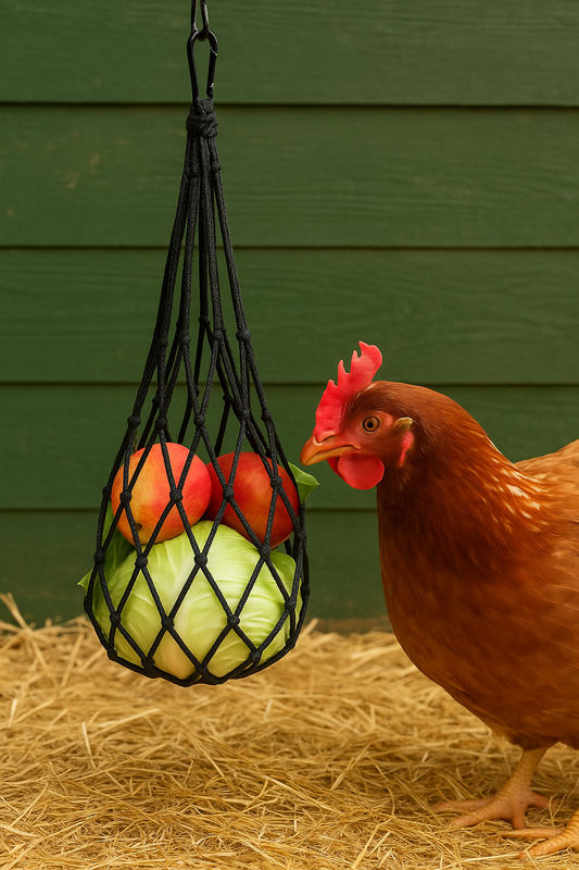 Bolsa colgante para verduras y frutas – Alimentador natural para gallinas (58 cm)