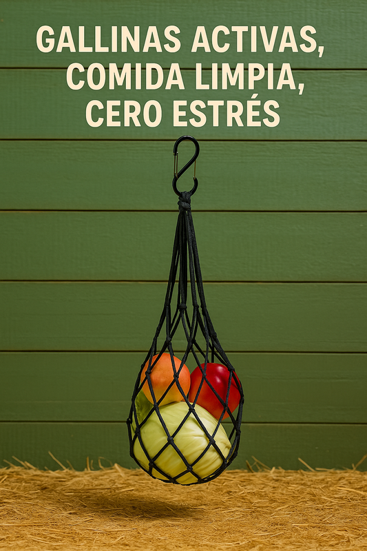 Bolsa colgante para verduras y frutas – Alimentador natural para gallinas (58 cm)